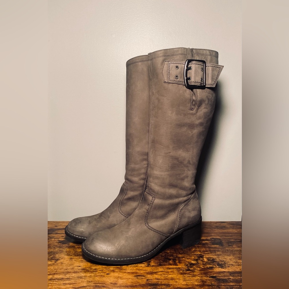 Brown Suede Paul Green Riding Boots With Buckle